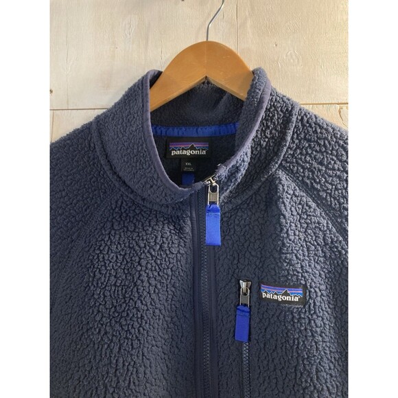 Patagonia Deep Pile Fleece Jacket Mens XXL Blue Retro Full Zip Sweater 51854 - Picture 3 of 9